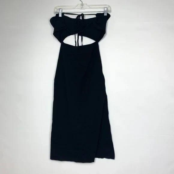 NWT NBD Greta Dress Lace Up Cut Out Sleeveless Neck Tie Bodycon Midi Bla…